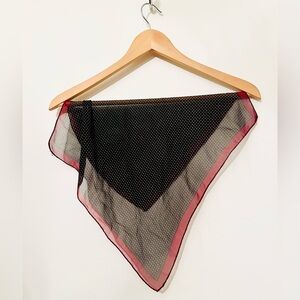 100% Silk Black Scarf with White Polka Dots and Burgundy Trim